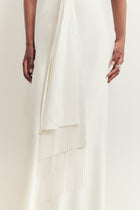 Plunging Knot Detail Gown with Fringing - Ivory