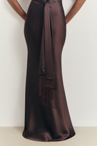 Plunging Knot Detail Gown with Fringing - Carob