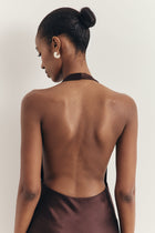Plunging Knot Detail Gown with Fringing - Carob