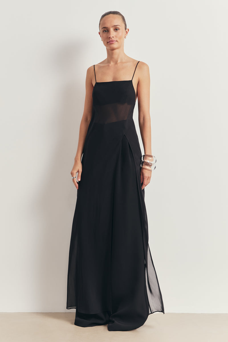 Sheer Chiffon Longline Camisole - Black
