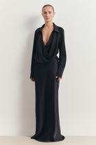 Soft Draped Plunge Front Shirt - Black