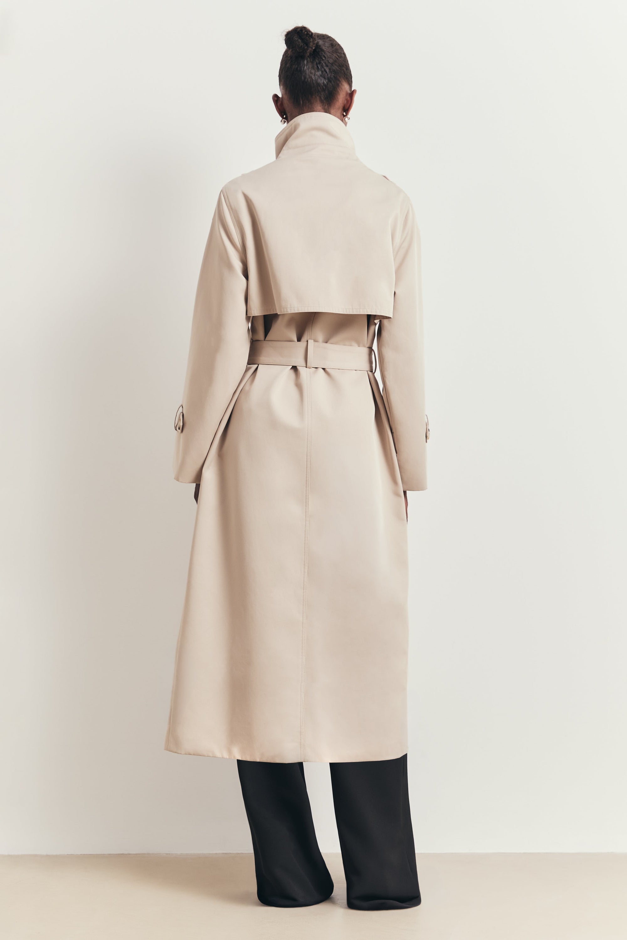 Vintage Funnel Neck Trench Coat - Stone