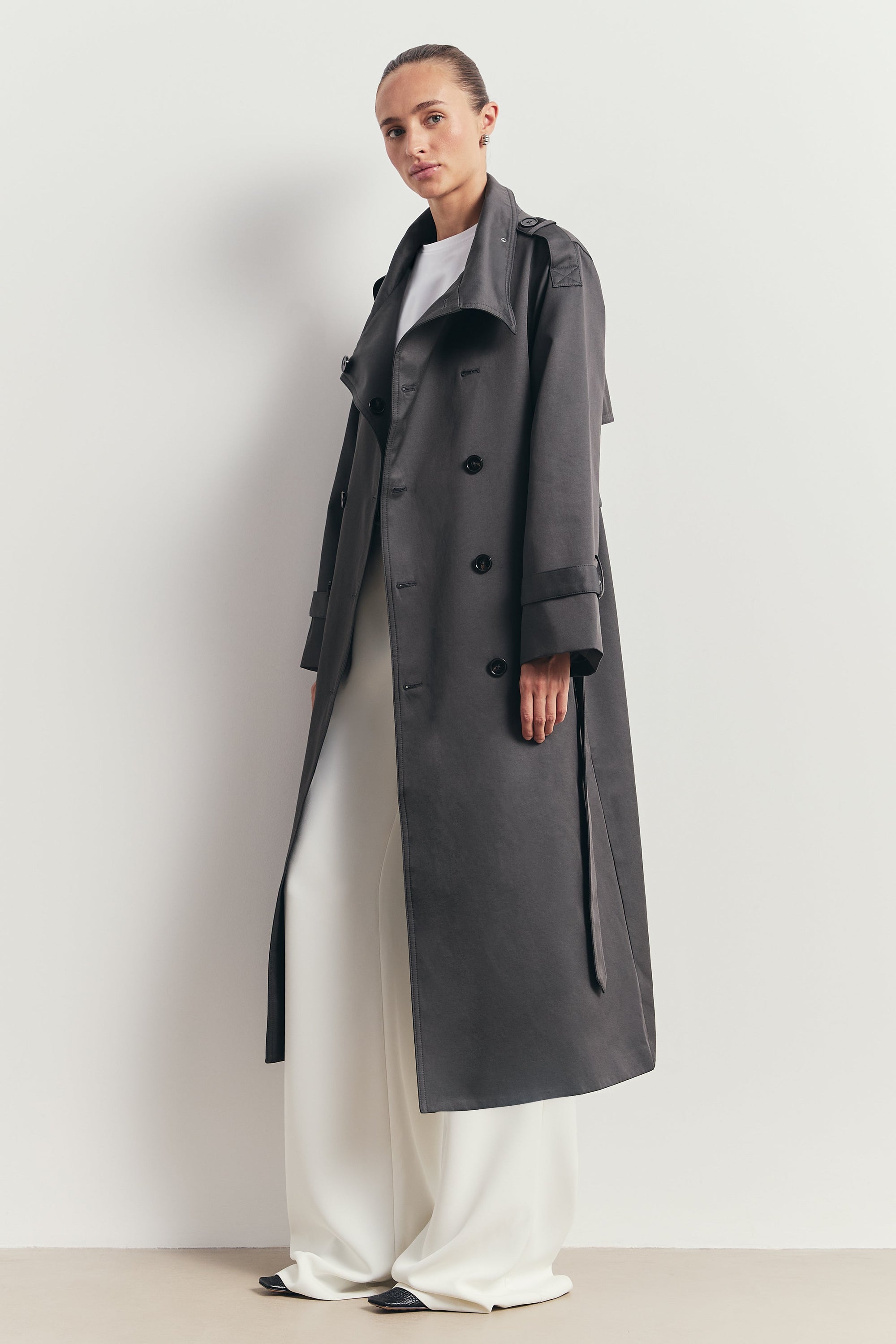 Vintage Funnel Neck Trench Coat - Petrol