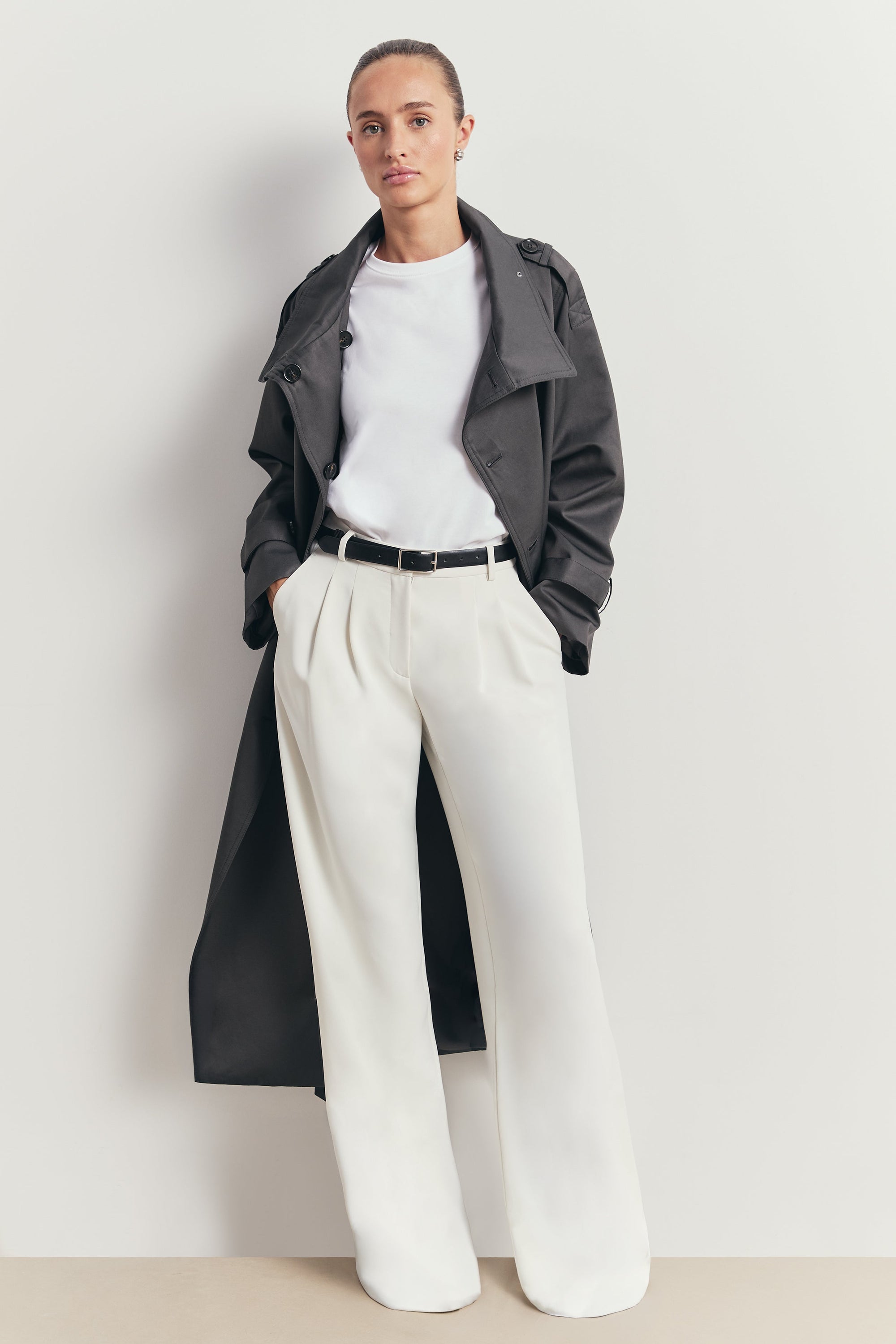 Vintage Funnel Neck Trench Coat - Petrol