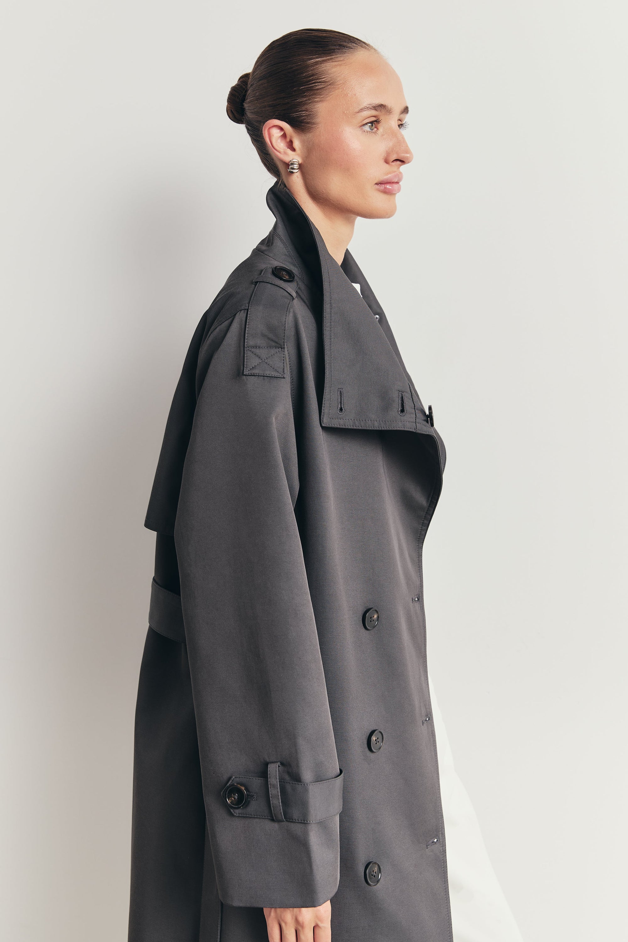 Vintage Funnel Neck Trench Coat - Petrol