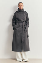 Vintage Funnel Neck Trench Coat - Petrol