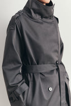 Vintage Funnel Neck Trench Coat - Petrol