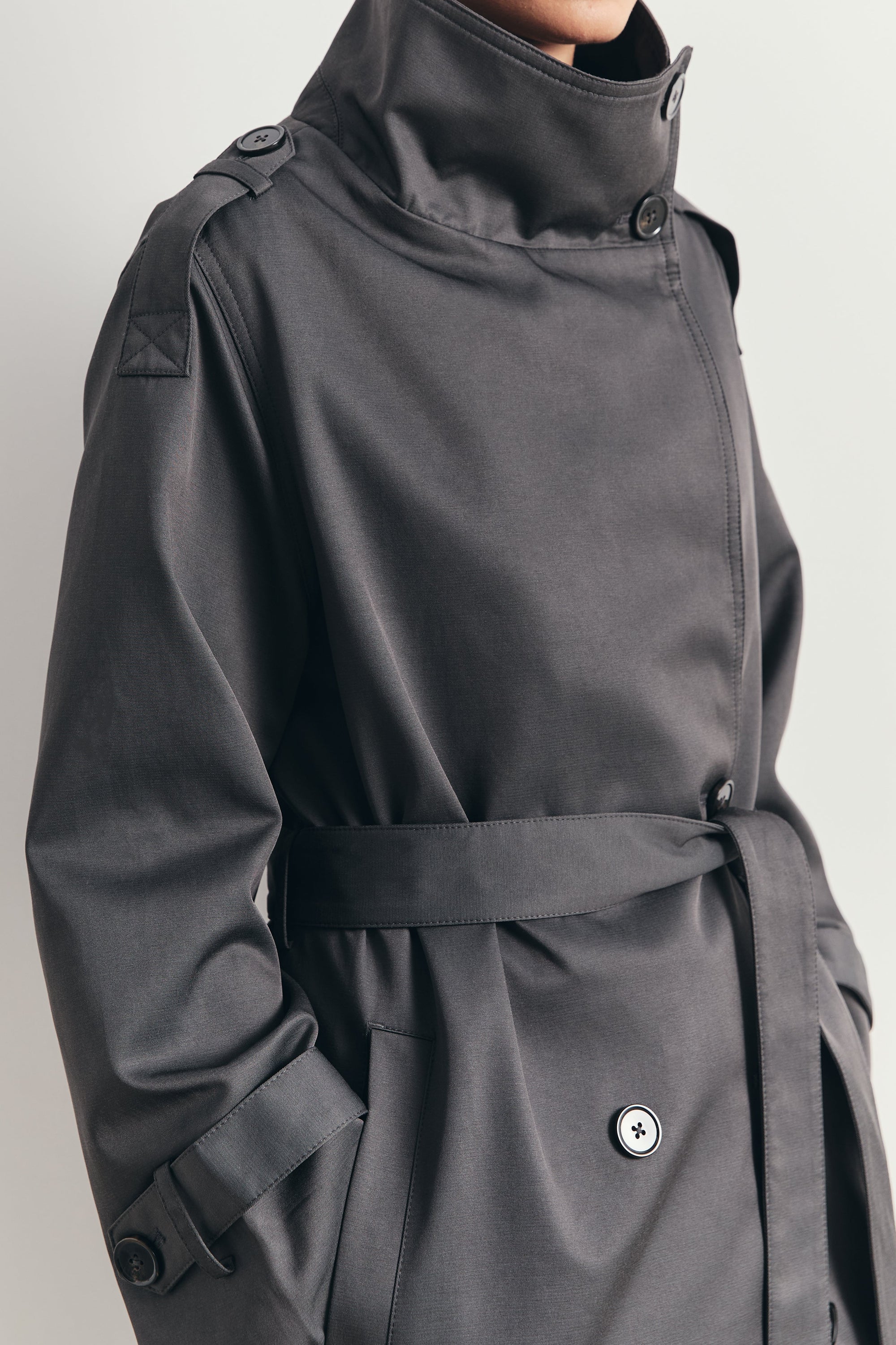 Vintage Funnel Neck Trench Coat - Petrol