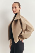 Cropped Funnel Neck Open Jacket - Tan