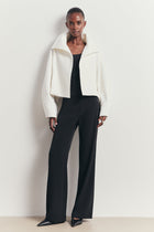 Cropped Funnel Neck Open Jacket - White