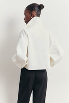 Cropped Funnel Neck Open Jacket - White