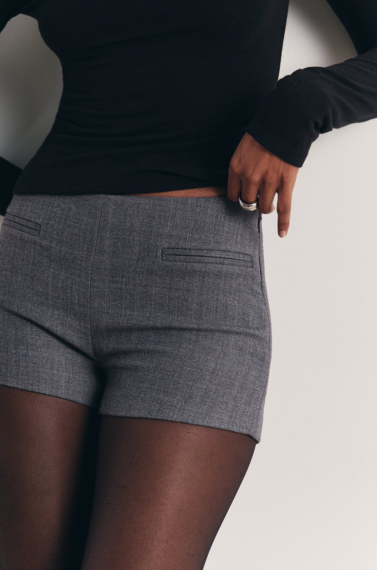 Wool Blend Tailored Mini Shorts - Slate