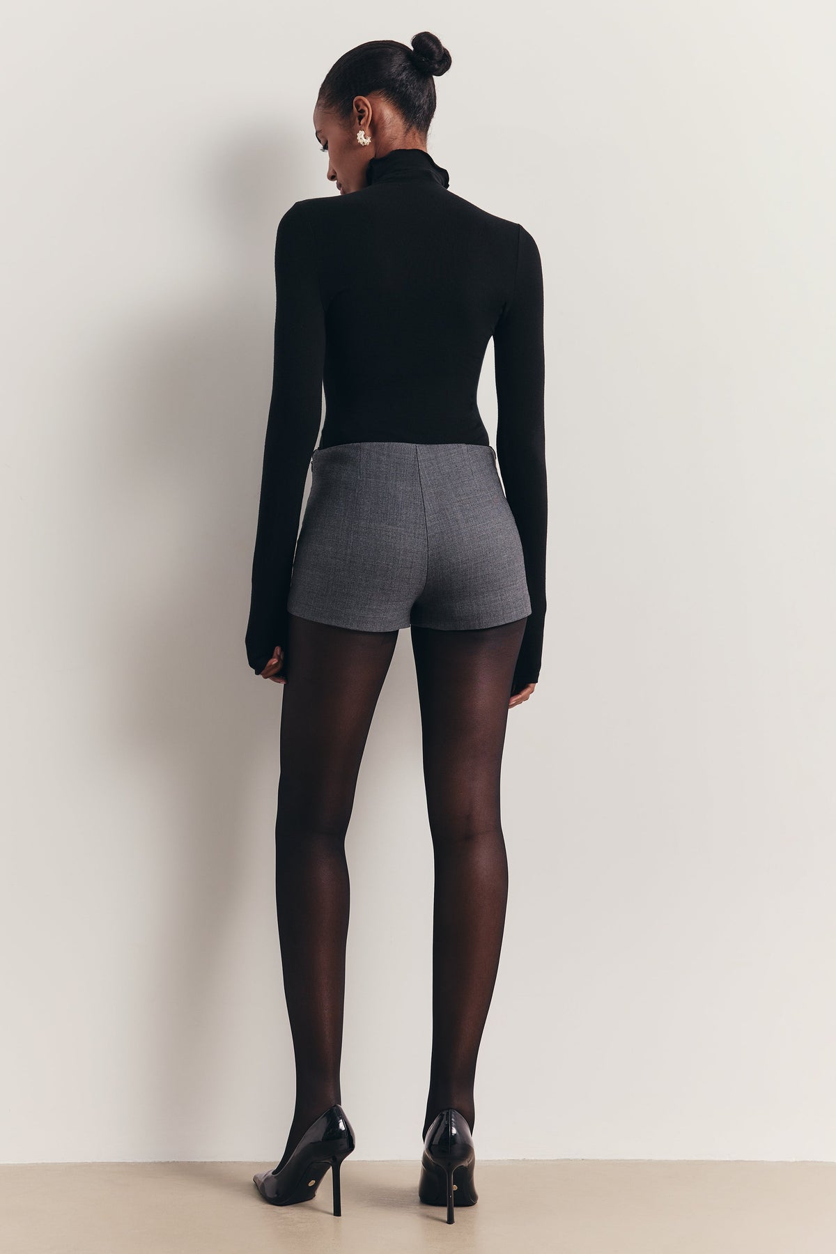 Wool Blend Tailored Mini Shorts - Slate