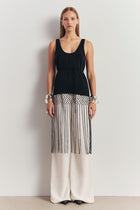 Fringe Trim Scoop Neck Longline Top - Black