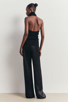 Relaxed Ribbed High Neck Halter Top - Black