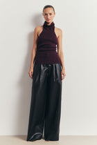 Relaxed Ribbed High Neck Halter Top - Mulberry