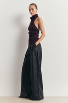 Relaxed Ribbed High Neck Halter Top - Mulberry