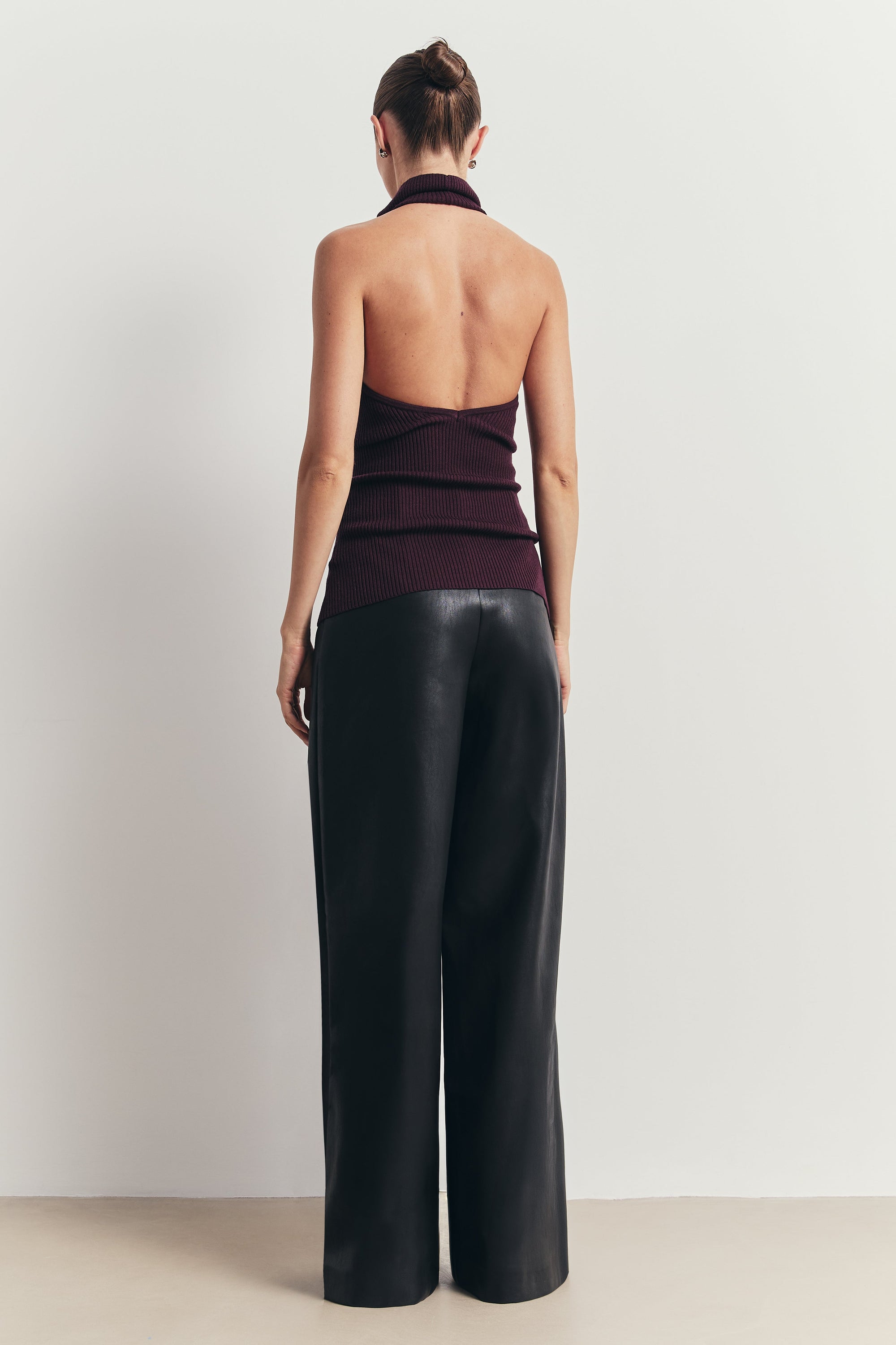 Relaxed Ribbed High Neck Halter Top - Mulberry