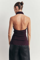 Relaxed Ribbed High Neck Halter Top - Mulberry