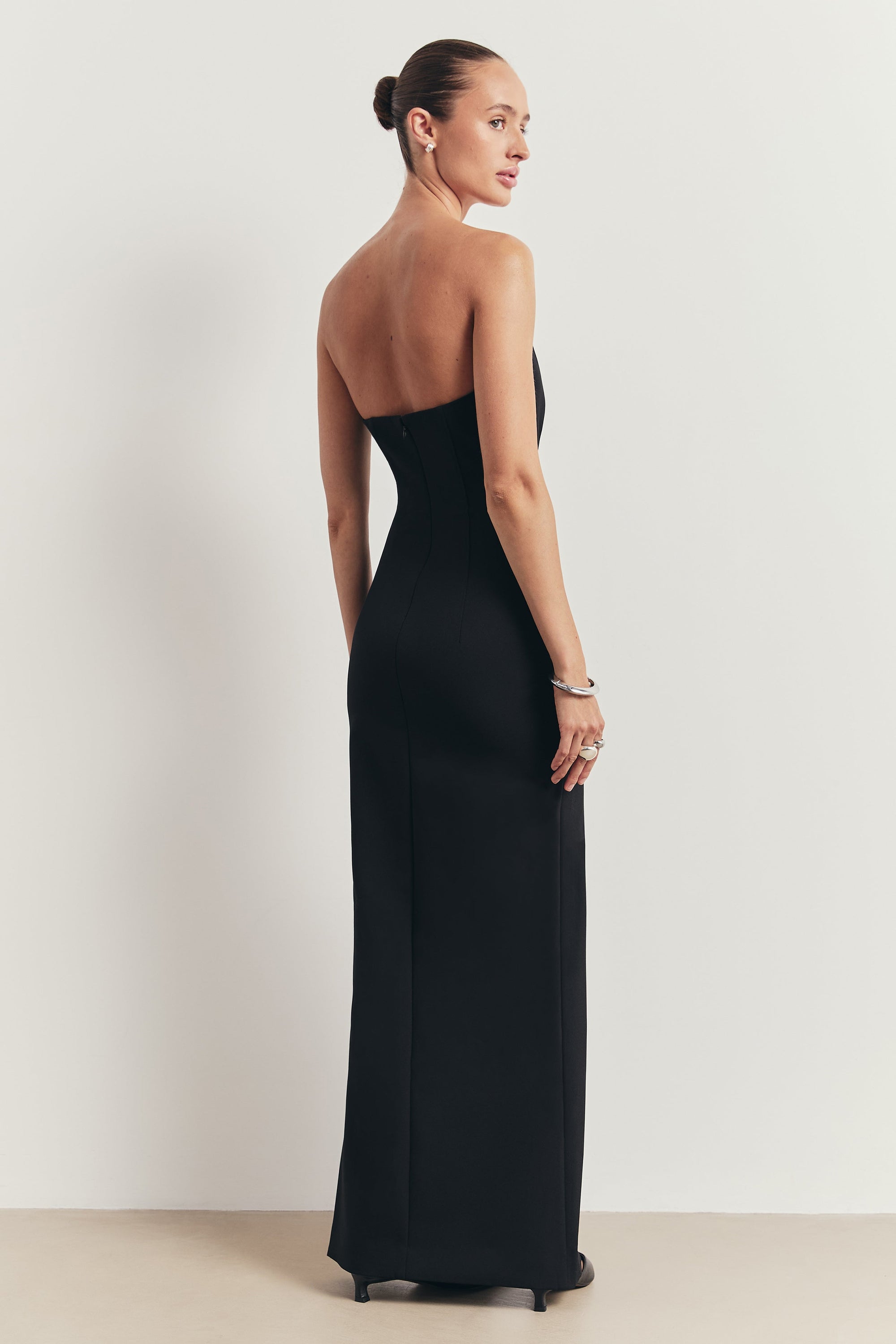 Strapless Tailored Slit Hem Maxi Dress - Black