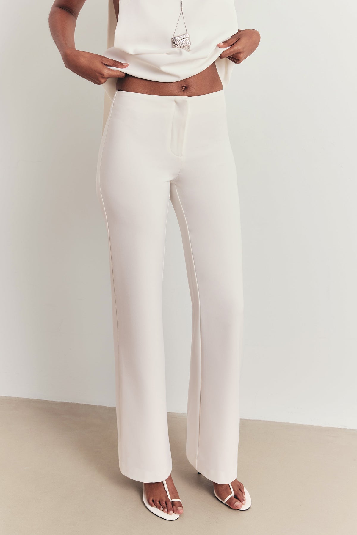 Clean Cut Low Rise Straight Leg Trousers - White