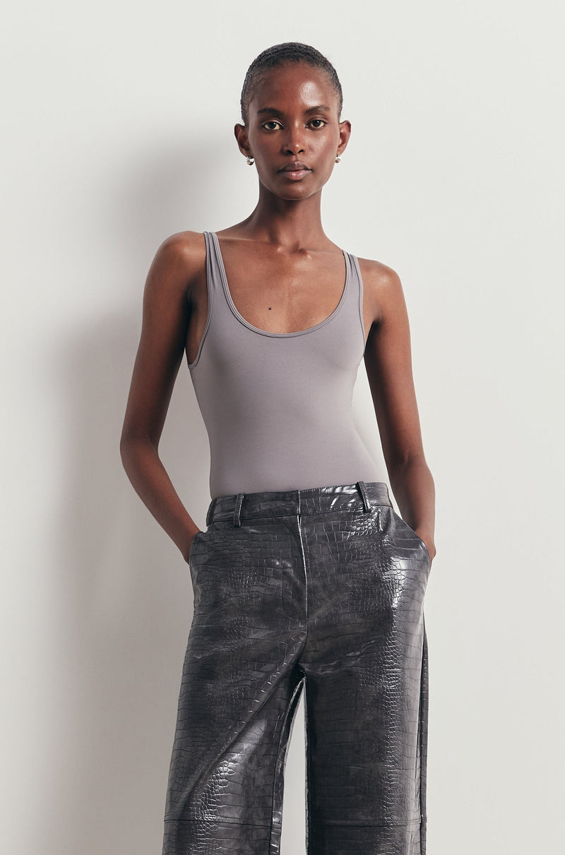Semi Sheer Scoop Neck Bodysuit - Slate