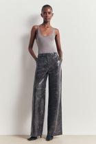 Croc Embossed Leather Wide Leg Trousers - Slate