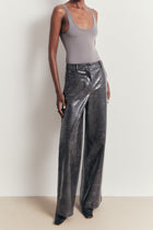 Croc Embossed Leather Wide Leg Trousers - Slate