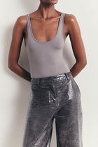 Semi Sheer Scoop Neck Bodysuit - Slate