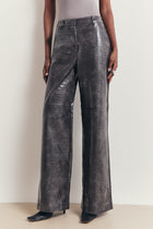 Croc Embossed Leather Wide Leg Trousers - Slate