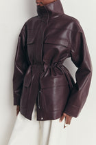 Leather Cargo Utility Jacket - Oxblood