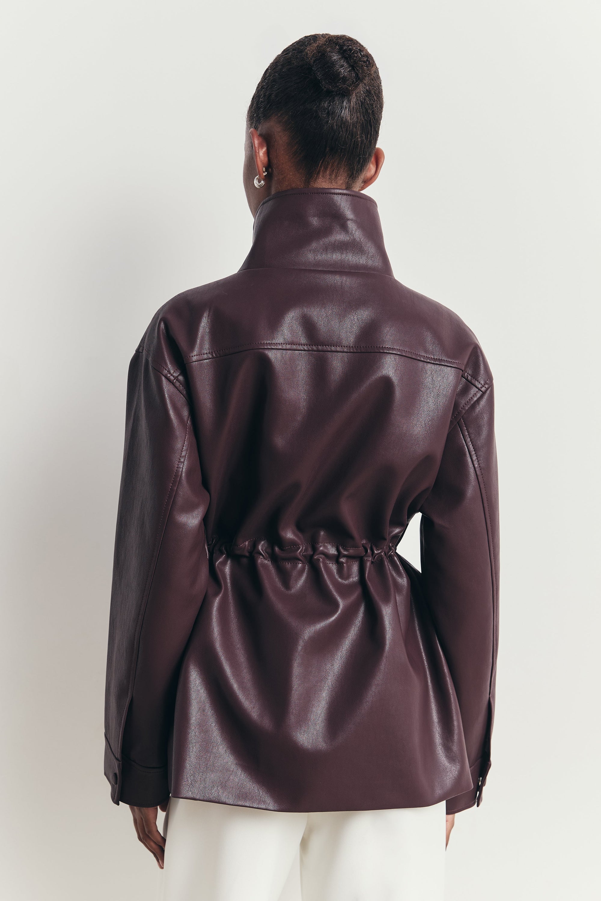 Leather Cargo Utility Jacket - Oxblood
