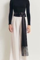 Satin Scarf with Fringing - Black