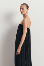Strapless Chiffon Layered Corset Maxi Dress - Black