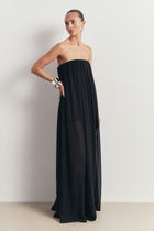 Strapless Chiffon Layered Corset Maxi Dress - Black