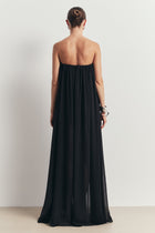Strapless Chiffon Layered Corset Maxi Dress - Black