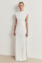 Sleek High Neck Cap Sleeve Maxi Dress - White