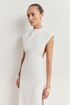 Sleek High Neck Cap Sleeve Maxi Dress - White