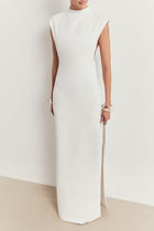 Sleek High Neck Cap Sleeve Maxi Dress - White
