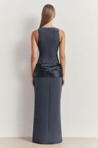 Dropped Waist Satin Panel Gown - Petrol
