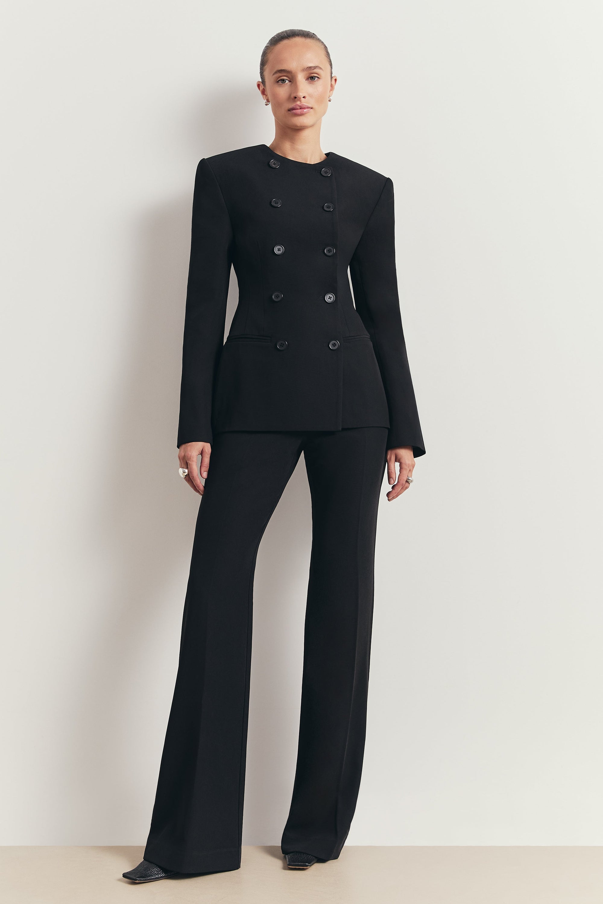 Tailored Clean Cut Wide Leg Trousers - Black