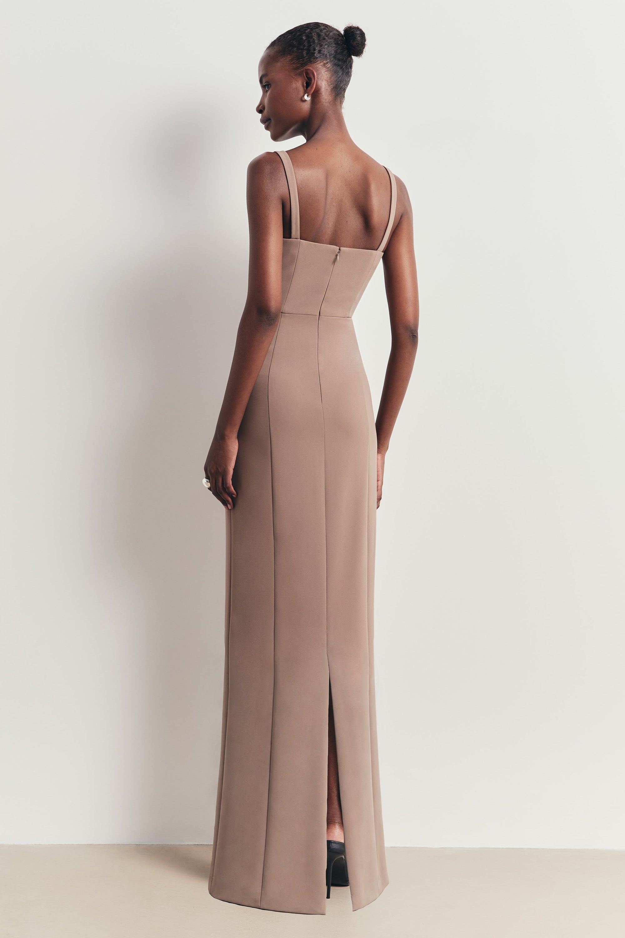 Tailored Bust Cup Column Maxi Dress - Taupe