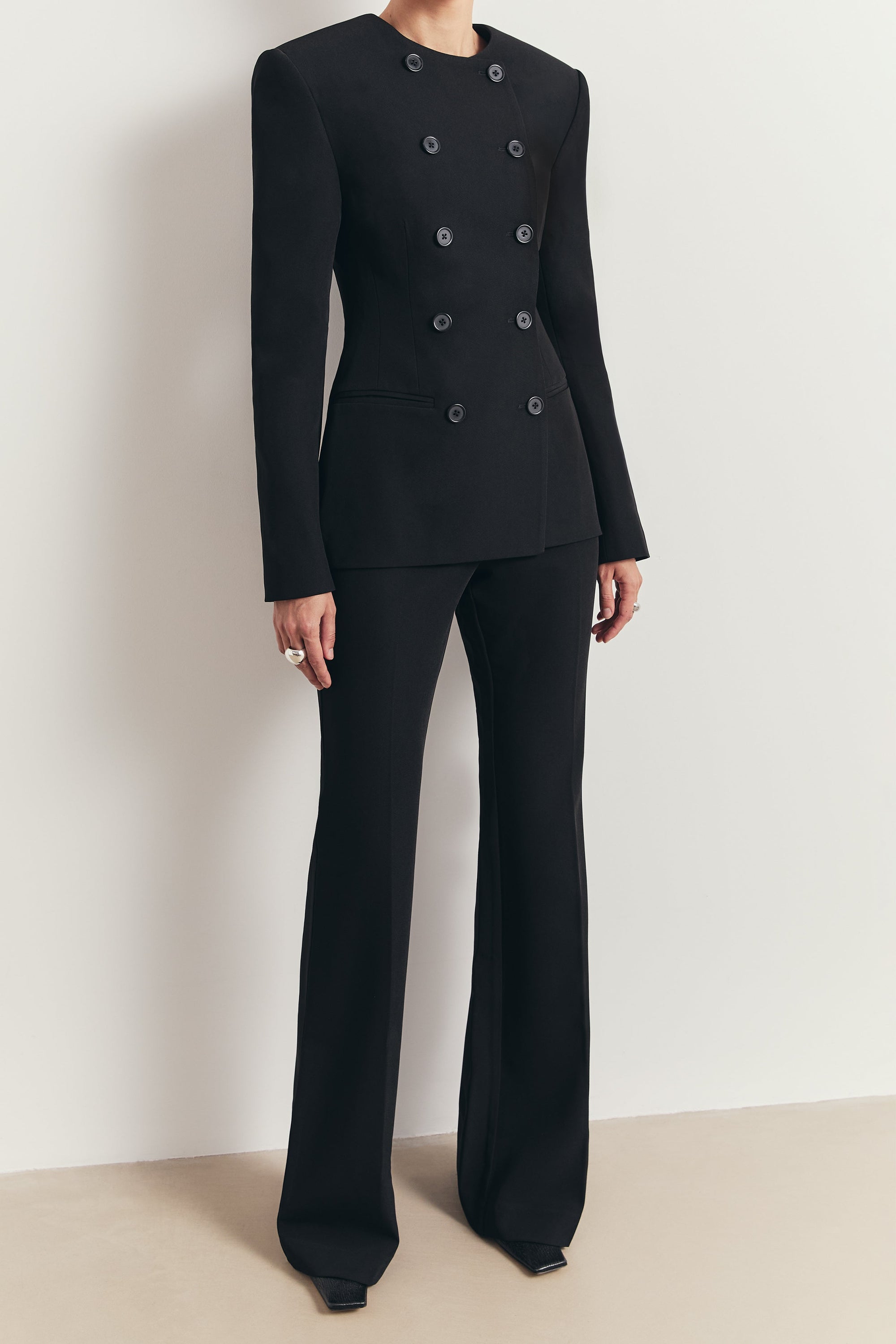 Tailored Collarless Blazer - Black
