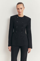 Tailored Collarless Blazer - Black