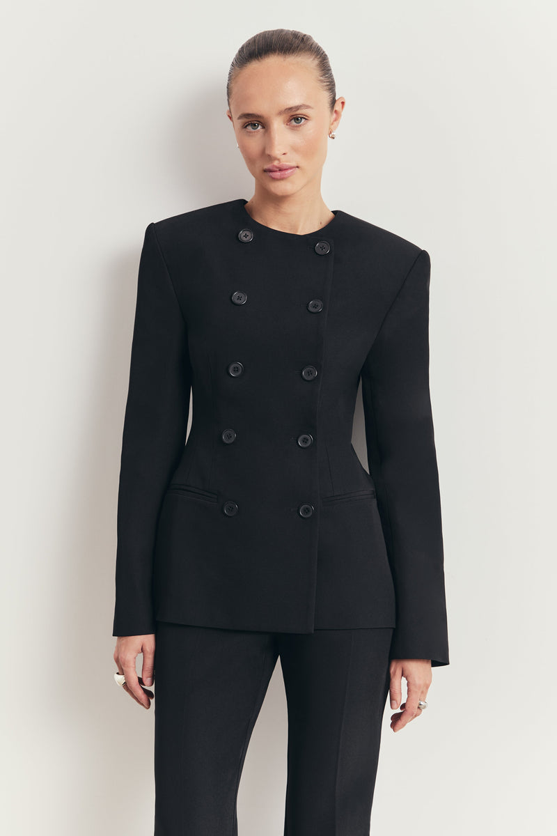 Tailored Collarless Blazer - Black