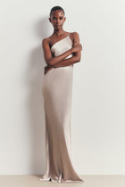 Satin Slip One Shoulder Maxi Dress - Stone