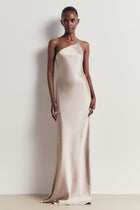 Satin Slip One Shoulder Maxi Dress - Stone