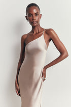 Satin Slip One Shoulder Maxi Dress - Stone