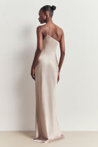 Satin Slip One Shoulder Maxi Dress - Stone