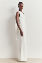 Asymmetric Scarf Gown With Fringing - White
